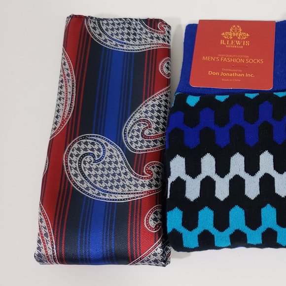 Robert Lewis Blue Neck Tie Hanky Socks Box 3 Set - Picture 3 of 8